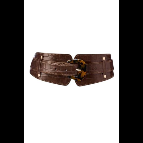 Antthony Women's Stretch Belt with Oversized Resin Buckle Brown - Picture 1 of 1